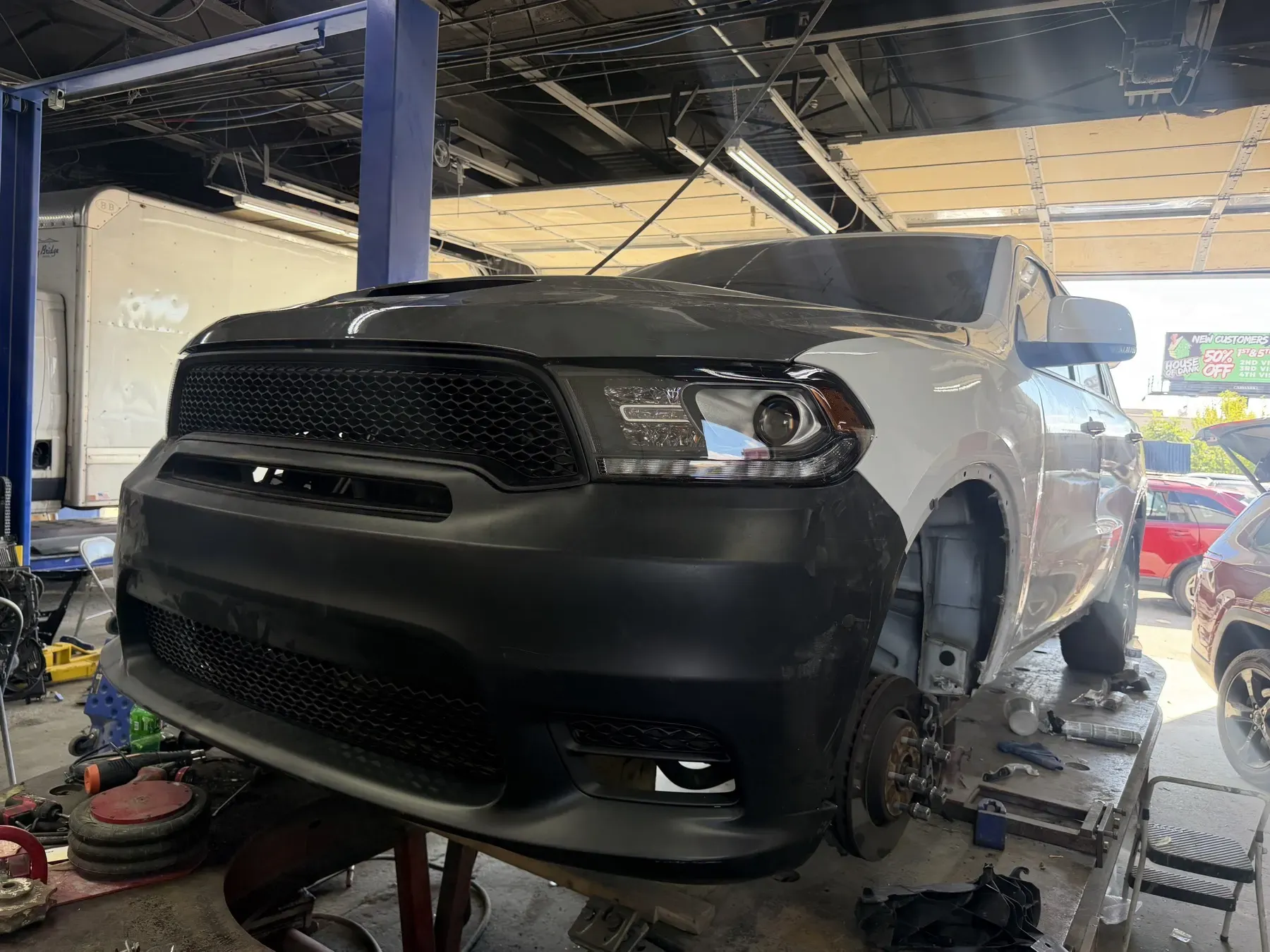 Dodge Durango: Front in primer.