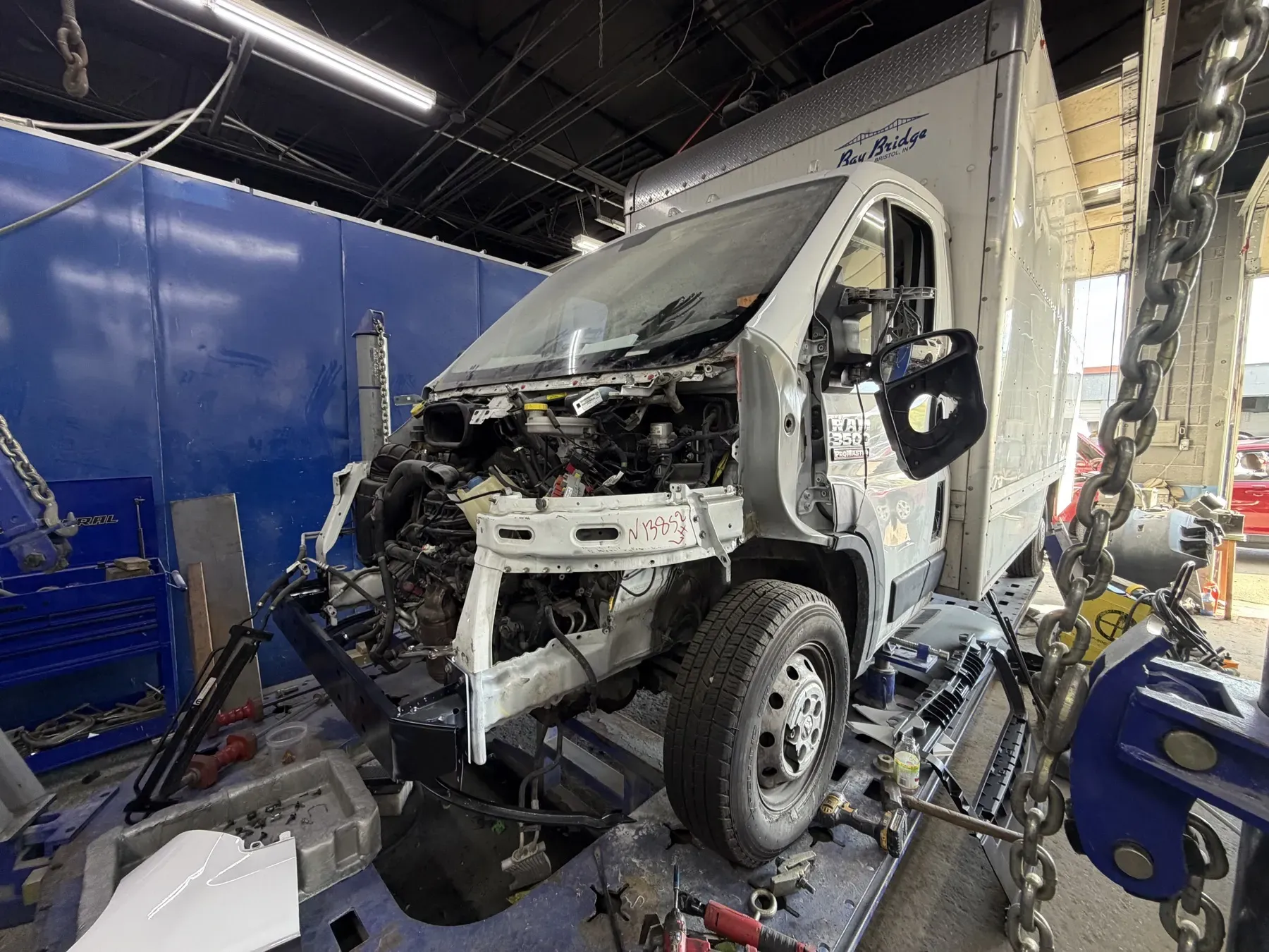 Ram box truck: Torn down on the frame rack.