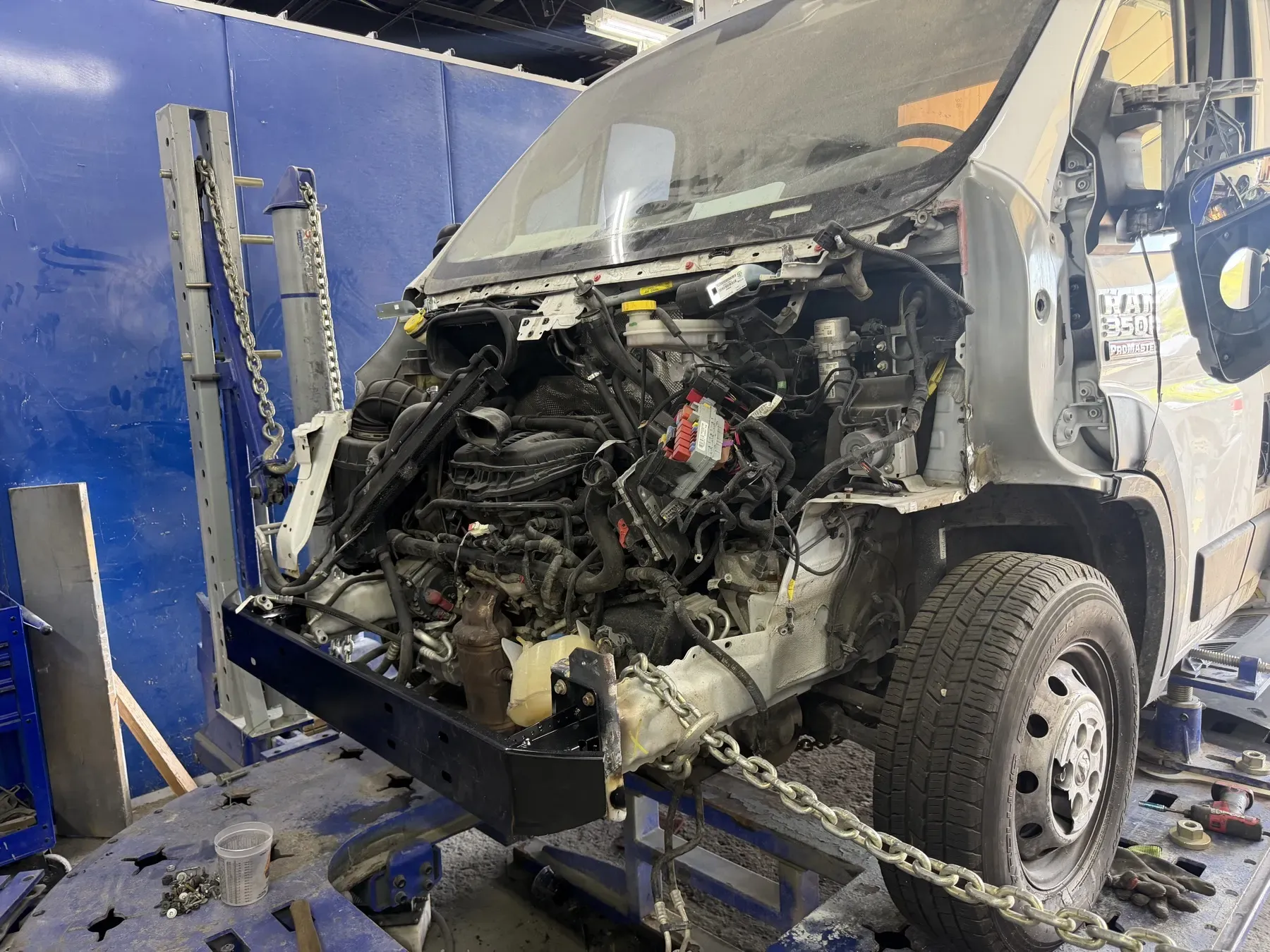 Ram box truck: Front structure pulled back into place.